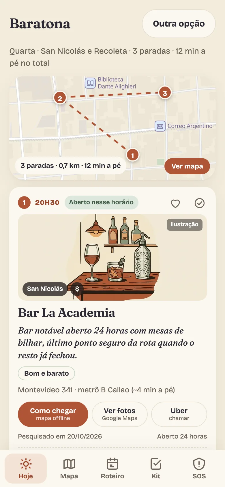 Rota do clima Baratona com faixa de mapa e cartão do bar