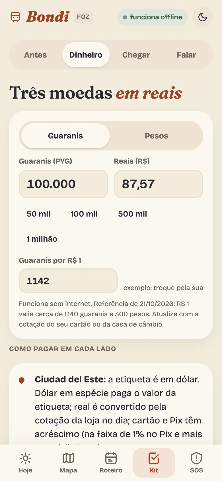 Conversor com guarani e peso
