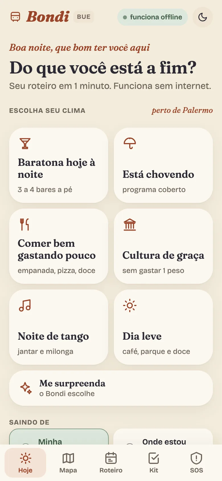 Tela Hoje do Bondi Buenos Aires: grade de climas